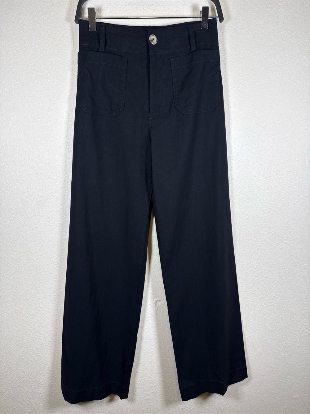 Maeve Anthropologie The Colette Black Wide Leg High Rise Pants 26 Linen Blend